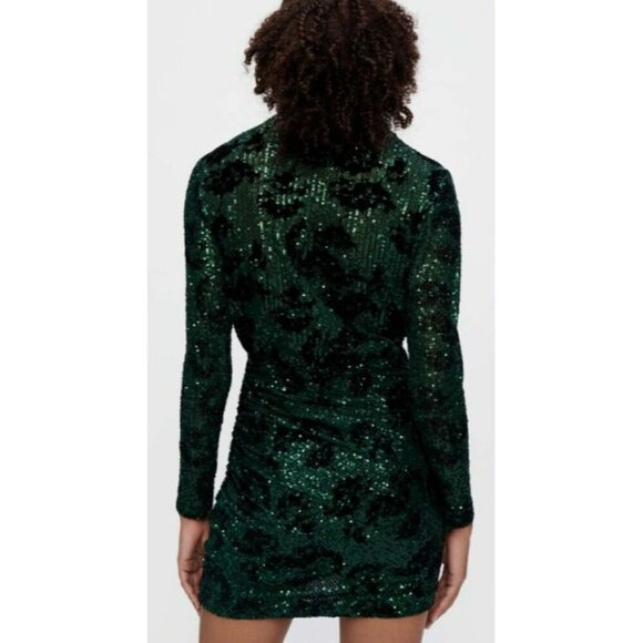 Maje $565 Green Sequin Embroidered Mini Dress Size 36 Small NWT - Picture 2 of 9